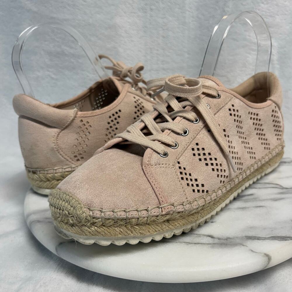 Marc Fisher Baila Baby Pink Faux Espadrille Suede Lace Up Shoe Woman's 8.5